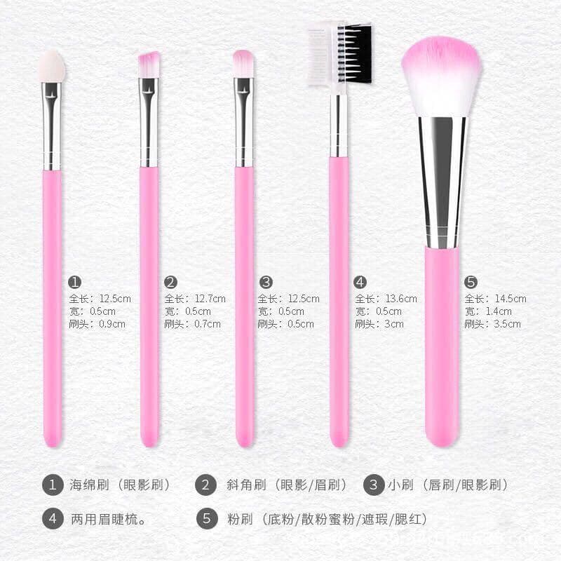 5-Piece Makeup Brush Set Pink Cosmetic Tools Factory Stock Lip Brush