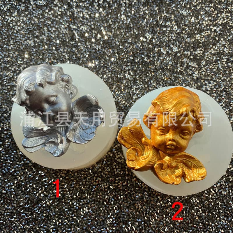 Heart-shaped closed-eye angel with open eyes and wings silicone mold for handmade soap, aromatherapy, plaster, soft clay, and resin decoration mold