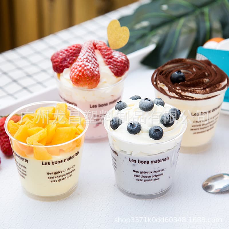Disposable wood chaff cup cake mousse cup with lid yogurt pudding mukang double skin milk transparent ice cream plastic