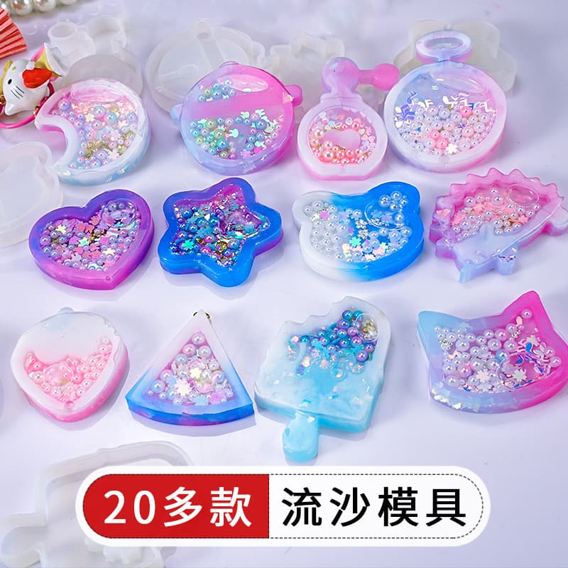 12 DIY Resin Epoxy Molds Round Quicksand Ice Cream Strawberry Panda Head Moon Silicone Dessert