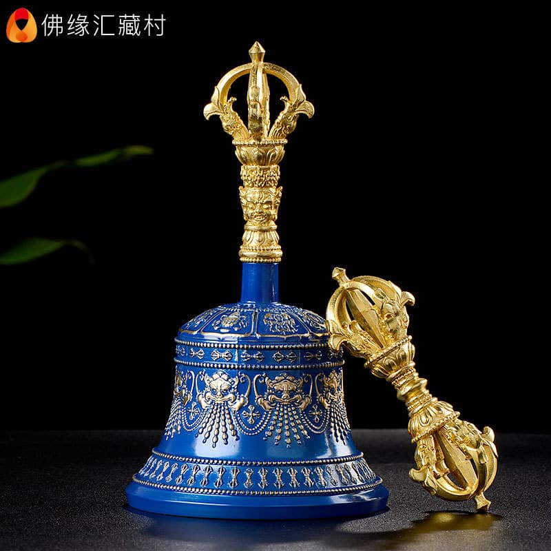 Tibetan Buddhist supplies, five-strand Vajra bell and pestle ornaments, copper carvings, painted Vajra pestle and Vajra bell