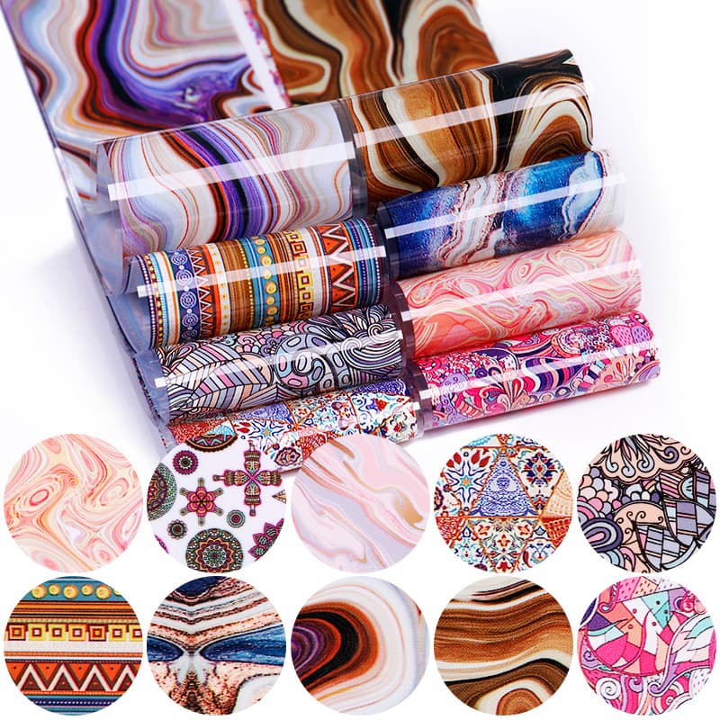 Watercolor Gradient Holographic Nail Stickers Classic Hot-Selling Marble Pattern Starry Sky Nail Art Stickers 10 Sheets per Bag