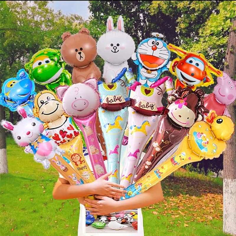 National Day Long Baton Medium Baton Children's Cartoon Balloons Long Batting Sticks Handheld Inflatable Batons Cheer Sticks Wholesale
