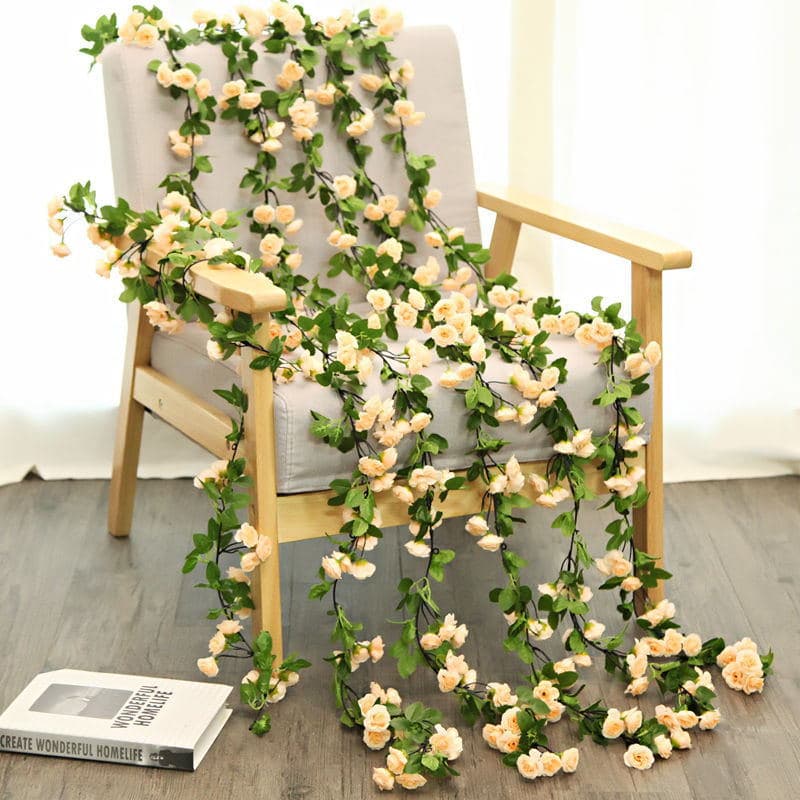 Artificial Flower Vine 69 Roses Vine Twig Fake Flowers Air Conditioner Pipe Cover Wedding Decoration Hanging Basket Rattan Chair Vine Wrap