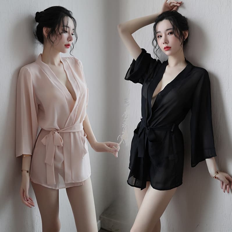 New Lingerie Women Plus Size Chiffon Bathrobe Temptation Set Cute Princess Cardigan Sexy Sleepwear Set