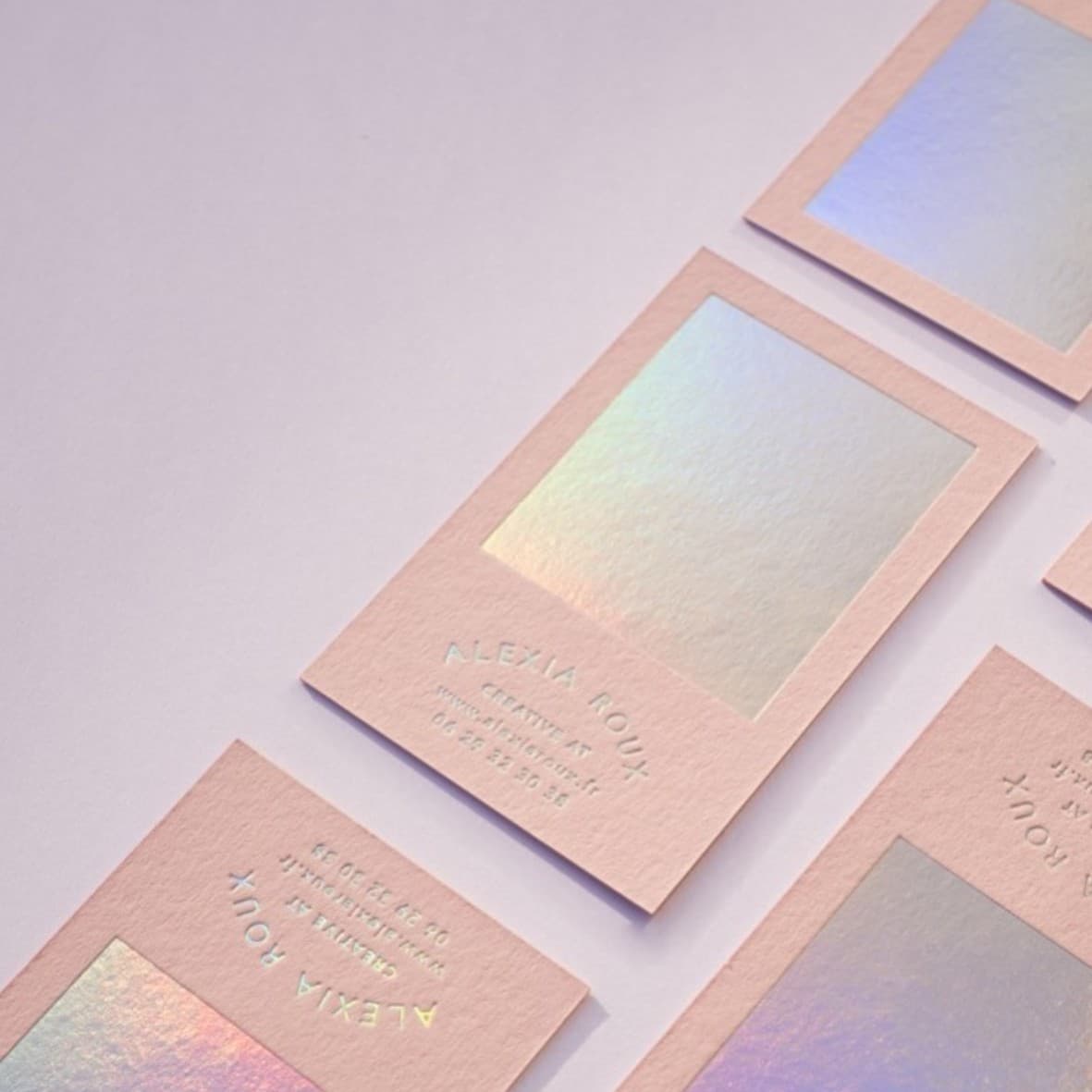 High-end custom business cards with laser or gold/silver foil on creative pink cotton paper and medal back cards