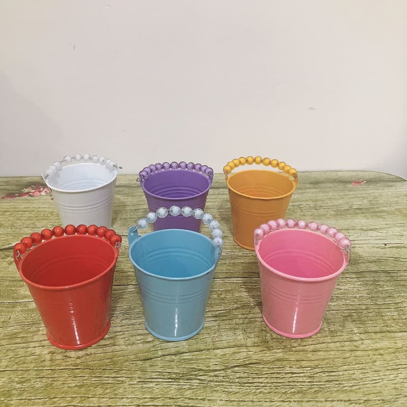 Mini bucket with handle and beads succulent planter toy bucket kindergarten storage handmade vase