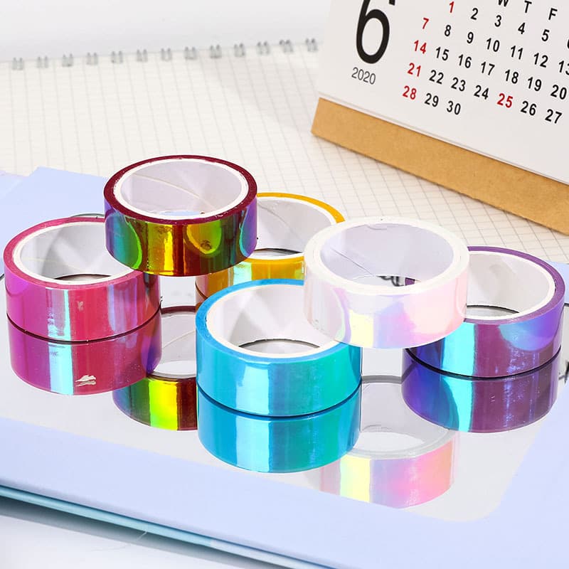 Cool Colorful Waterproof Wasibi Tape for Journal Decoration, Creative Laser Gradient Tape, Student Journal Material, Collage Stickers