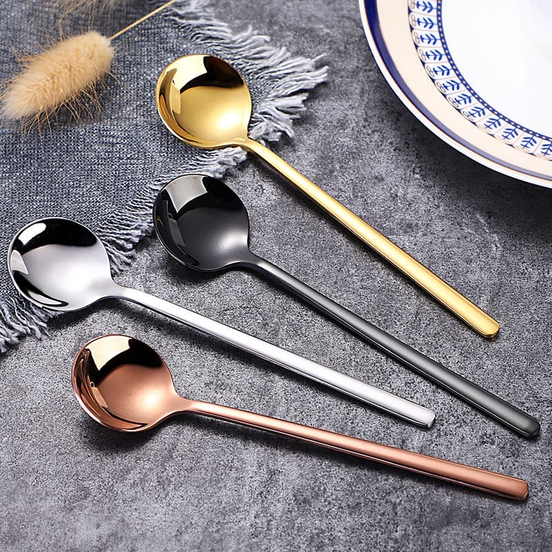 Small 304 Stainless Steel Spoons For Coffee Honey Desserts Mixing Round Bird's Nest Spoons Kitchen Utensils
