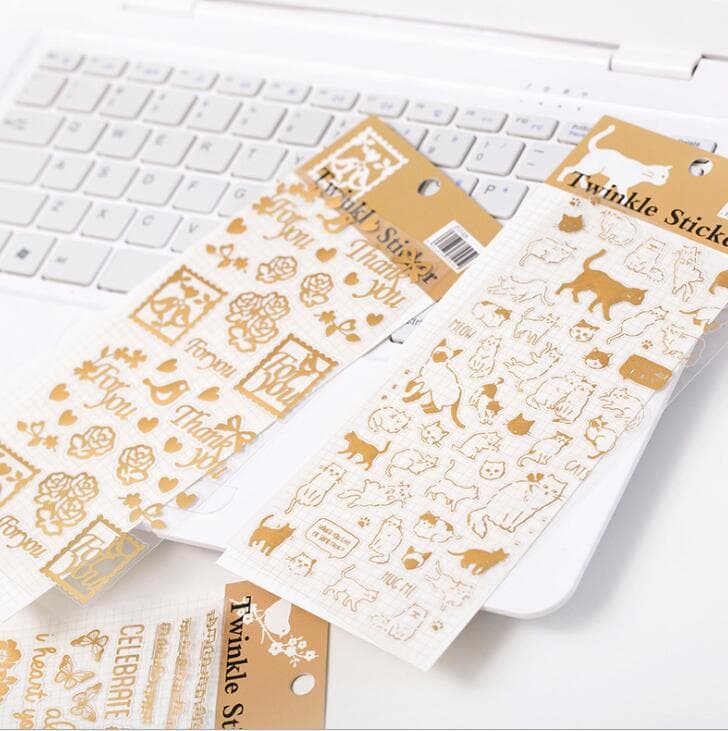 Vintage gold foil stickers, Christmas decorations, gold stickers, PVC cat and birdcage designs, English alphabet gardens (4 styles to choose from)
