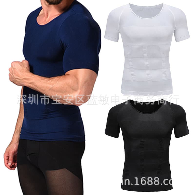 Men's body shaping short-sleeved slim lift belly slimming waist corset T-shirt tight n underwear