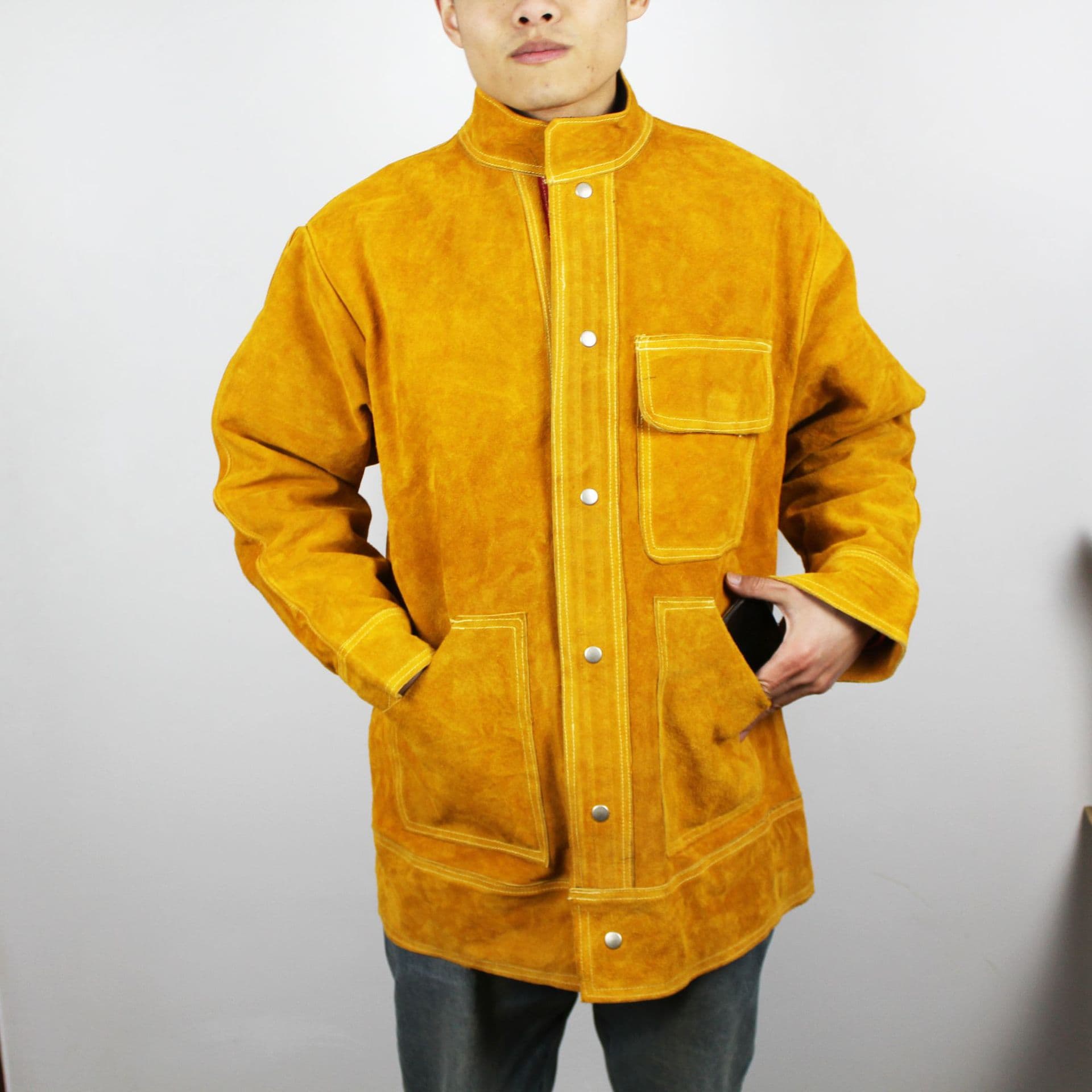 Leather Welding Protective Work Suit, Heat Insulation, Anti-Scald, Abrasion Resistant, Welding Jacket, Leather Smock, Labor Protection Welder Garment