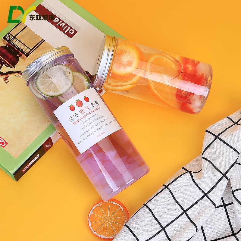 Plastic beverage bottle straight large capacity milk tea bottle cold drink bottle portable lid juice bottle beverage bottle