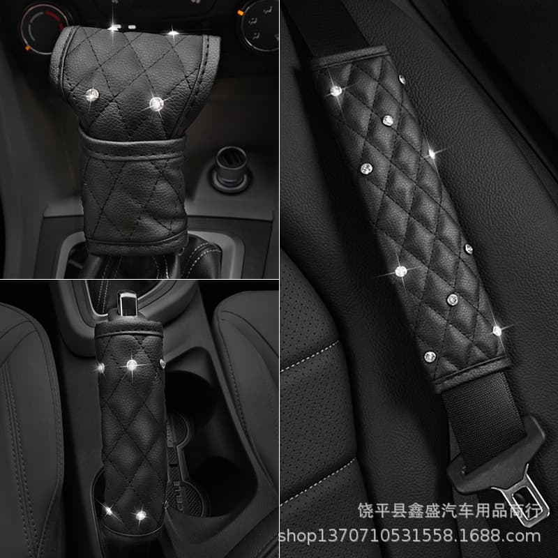 Car Seat Belt Shoulder Pad, Metal Crown with Rhinestones Gear Shift Brake Cover, Shoulder Pad, Single Pack