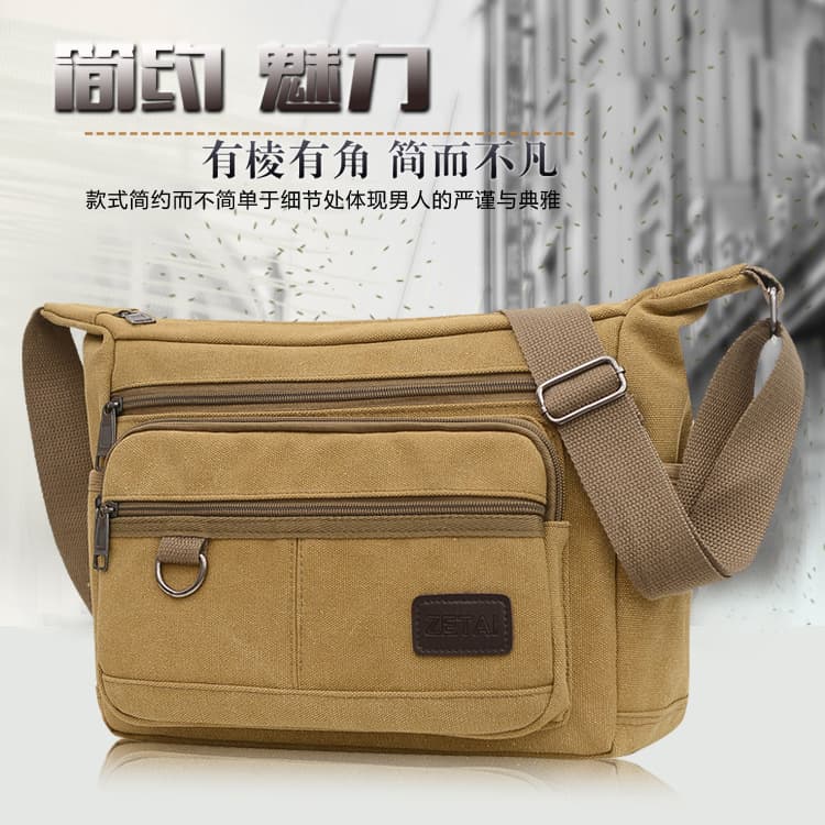 Factory direct new Korean style men's canvas single shoulder bag, travel large capacity crossbody bag, multi-layer wear-resistant backpack