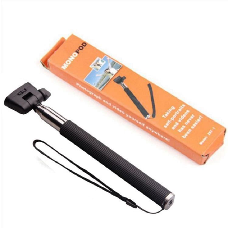 Black 7-section telescopic GoPro selfie stick with grooved tube, stainless steel, suitable for action cameras. Factory direct supply.