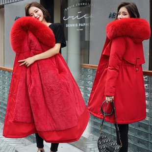 2020 Cotton Padded Coat Women Mid-Length Thickened Korean Slim Fit Hooded Large Fur Collar Down Cotton Coat Plus Size