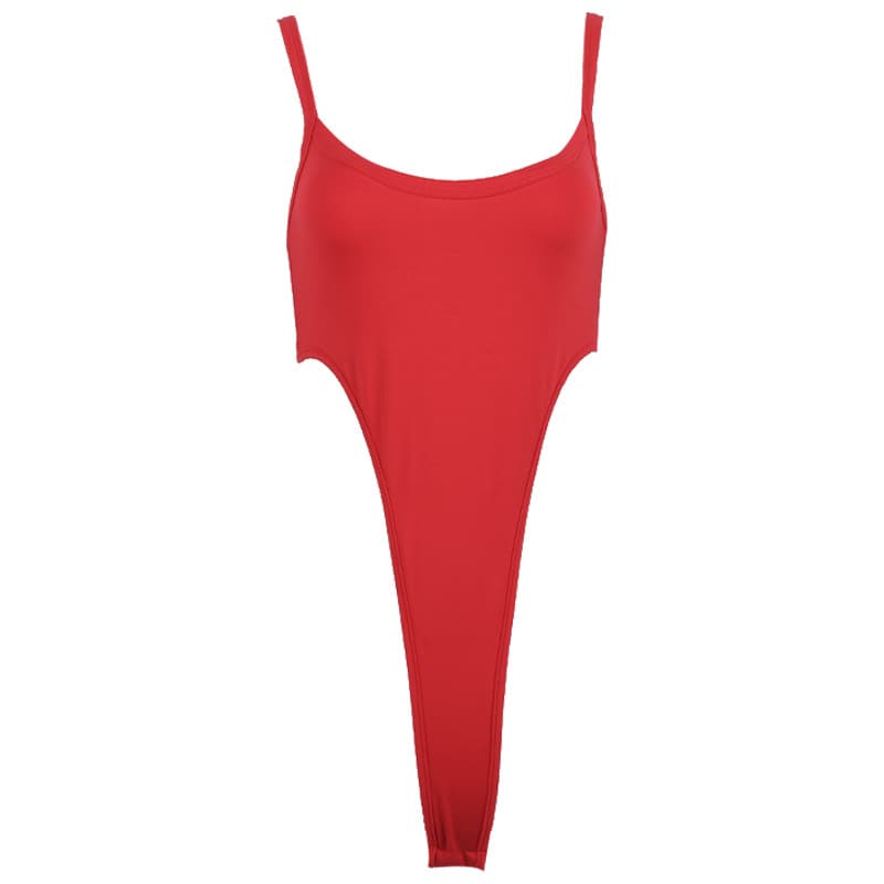 Women's Ins European and American Style Camisole Bodysuit 2025 Summer Cross-Border Hot Selling Sexy High Slit Waist-Revealing Solid Color Base Layer Jumpsuit