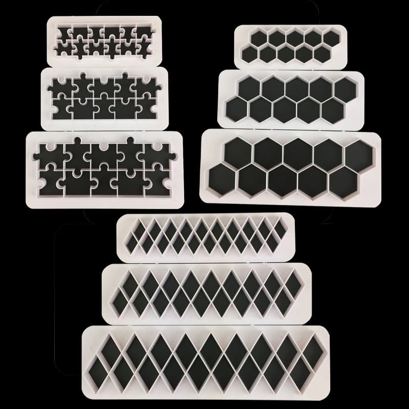 Hexagonal Diamond Shaped Puzzle Embossed Strip Fruit Cutter Sugar Art Mold Baking Cupcake Decoration Tool Set of 3 Pieces