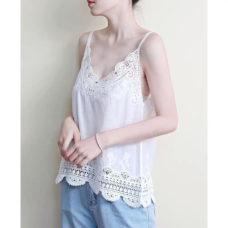Cotton Artistic Lace Hollow-Out Camisole Summer New Match Loose Simple Innerwear Layering Shirt Top
