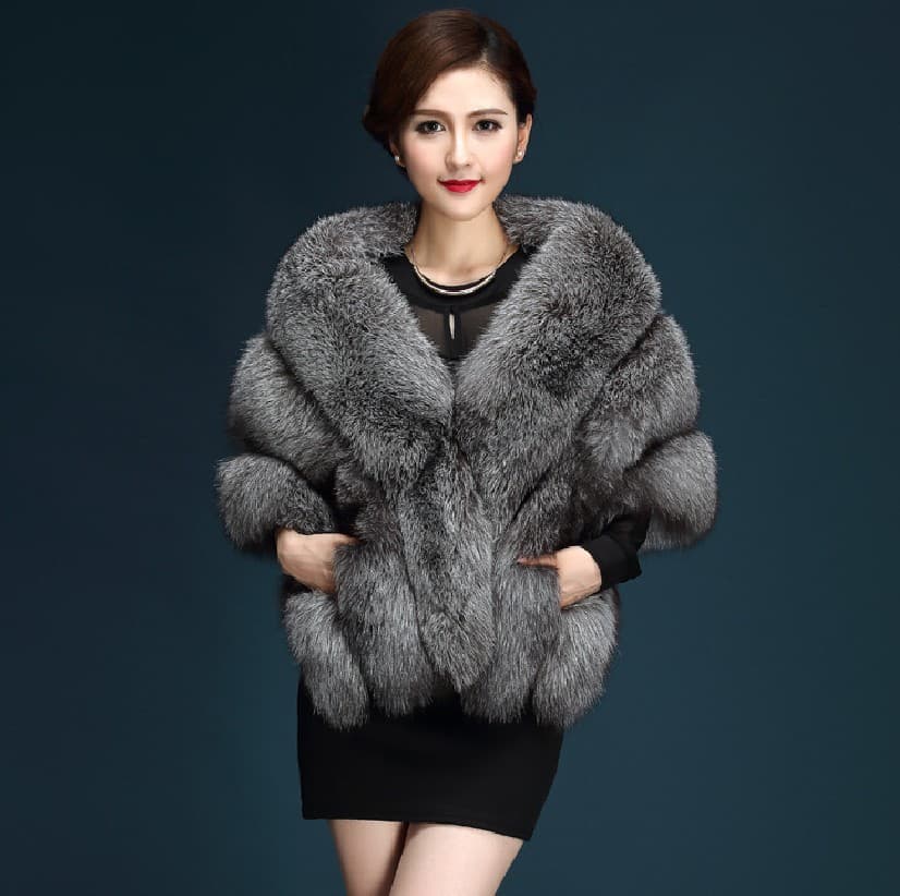 2024 Faux Fox Fur Shawl for Women, AliExpress Winter Thickened Coat, European and American Luxury Cape Top