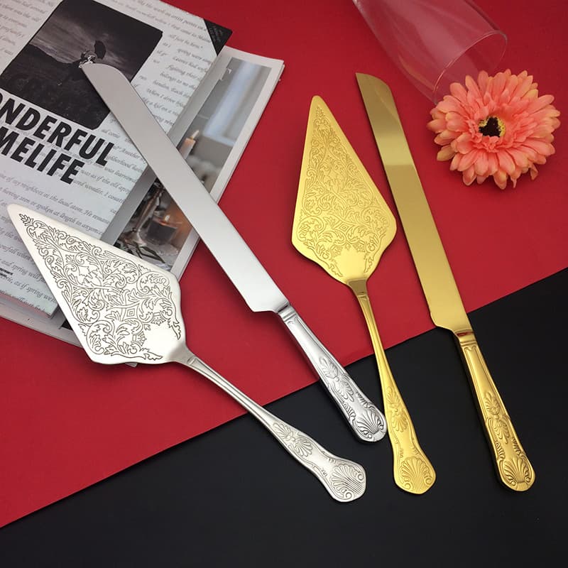 New 304 Stainless Steel Wedding Cake Knife and Spatula Set, Gold-Plated Cake Knife and Spatula, Baking Tool