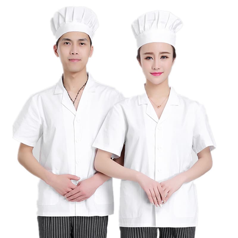 School Cafeteria Staff Work Uniform Chef Coat White Men's Kitchen Clothing Kindergarten Chef Coat Short Sleeve Women's Summer