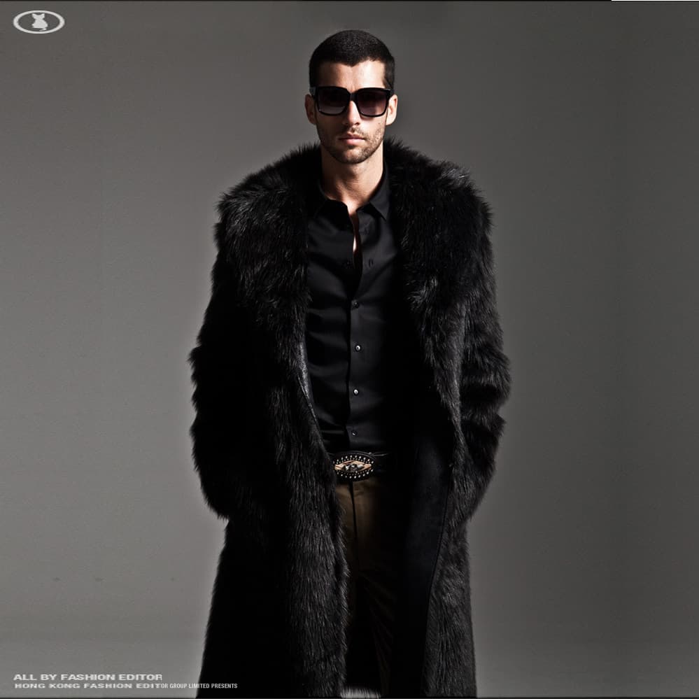 European and American men's fur coat long suit faux fox fur coat fashion warm fur coat in stock