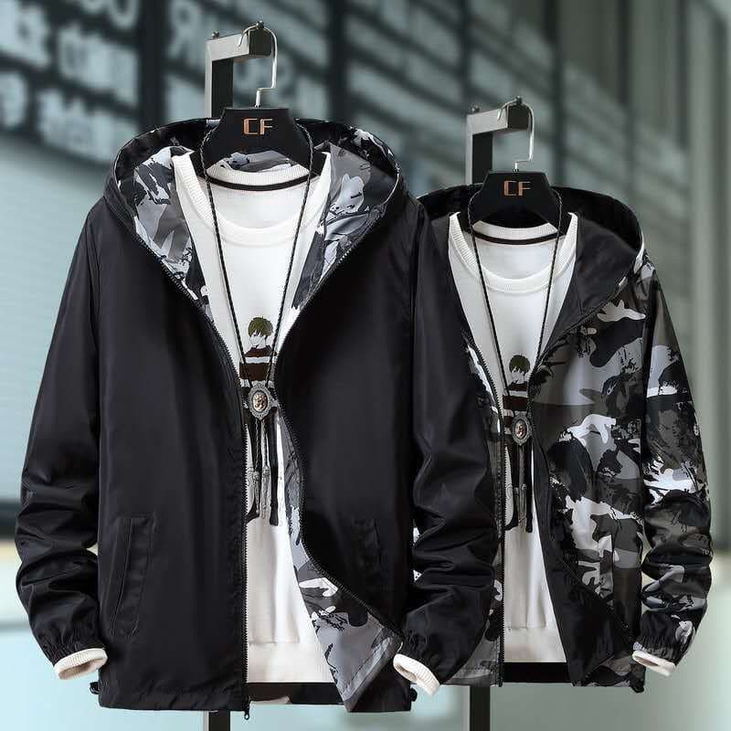 1813 spring and autumn new style reversible men's windbreaker plus fat oversized coat male student camouflage reversible jacket top