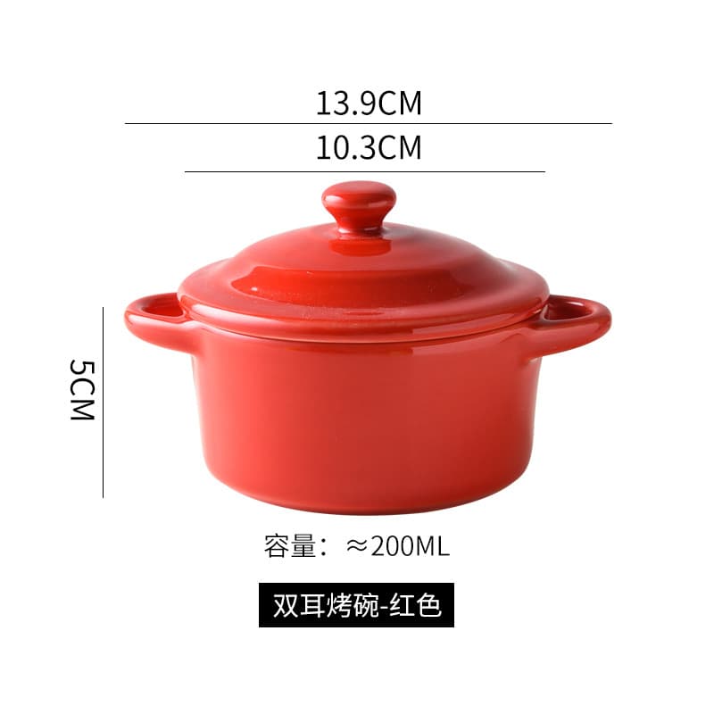 Baking Casserole with Lid Souffle Double-Ear Bird's Nest Children's Home Tableware Bowl Baking Bowl Ceramic Dessert Steamed Egg Snack