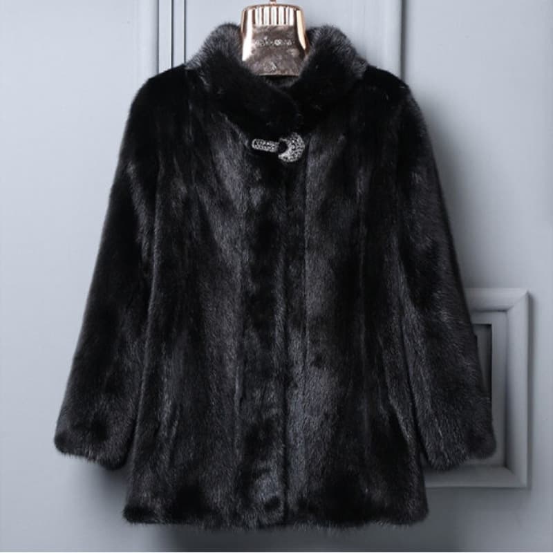 Women's Mink Fur Coat Whole Mink Fur Jacket Stand Collar Short Korean Style Slim Fit Casual Jacket
