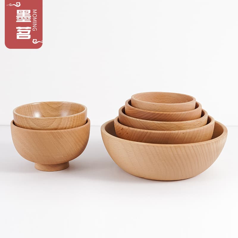 Beech Wood Bowl for Kids and Adults, Solid Wood Korean Kimchi Bowl, Round Salad Bowl, Household Rice Bowl, Wooden Tableware Wholesale