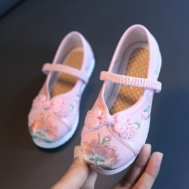 Children's Embroidered Shoes Ethnic Style, Girls' Hanfu Shoes Ancient Chinese Style Old Beijing Cloth Shoes, Ancient Costume Horse-Face Skirt Shoes