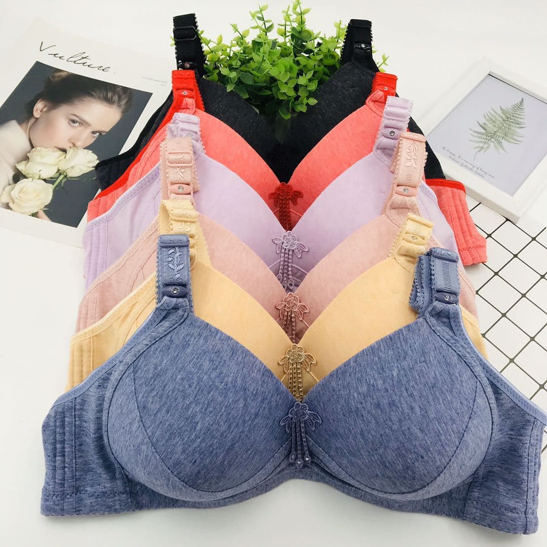 Foreign-exclusive plus size 46 bra, 3-row hook-and-eye closure, wire-free, pure cotton, thin, C-cup, soft.