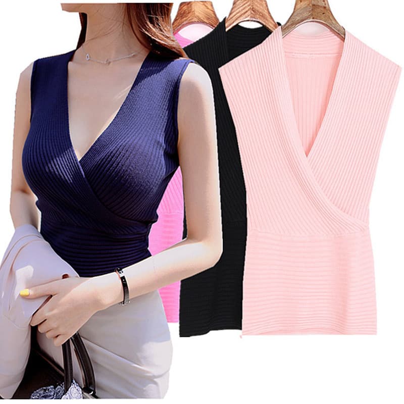 New Spring Korean Style Inner Wear Outer Wear Sexy Deep V-Neck Tight Knit Vest Base Top Women Fashion