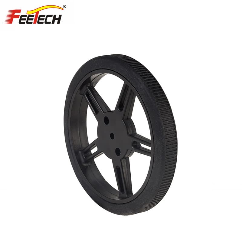 Educational kit for toy car with 9g servo motor, 20T output shaft diameter 4.8mm, and rubber-coated wheels.