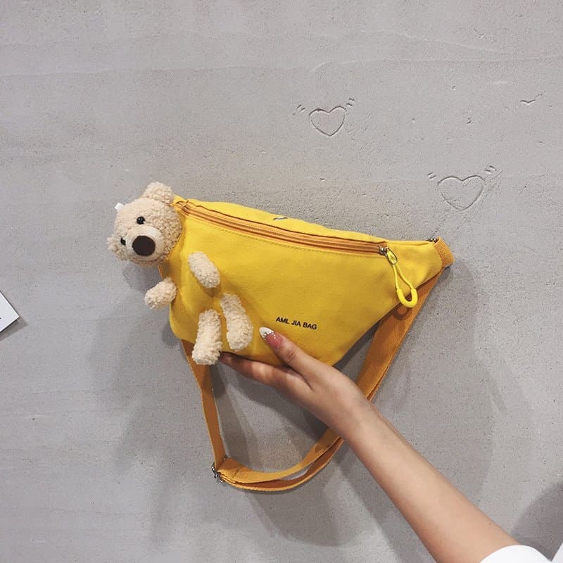 Popular Canvas Waist Bag, 2023 New Style, Cute Bear Style, Fashionable Shoulder Bag, Crossbody Bag, Chest Bag, Korean Style Outdoor Women's Bag