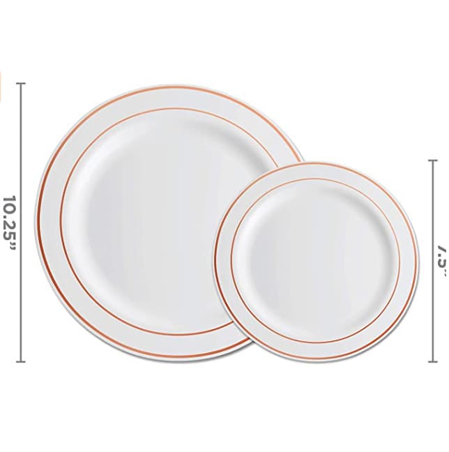 Disposable Plates 7.5" 9" 10.25" Plastic Gold Foil Salad Plates Rose Gold Rim Plates Wholesale Cross-Border