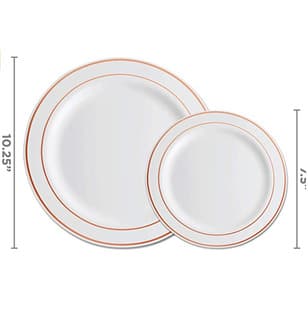 Disposable Dinner Plate 7.5 Inch 9 Inch 10.25 Inch Plastic Hot Stamping Plate Salad Plate Rose Gold Rim Plate Cross-Border Wholesale
