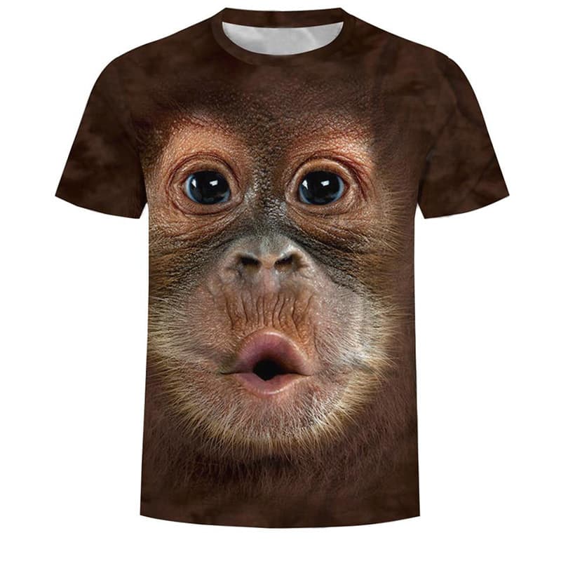 New 2024 Summer European and American Men's 3D Digital Printed Gorilla Pattern Pullover Short Sleeve Collar Men's T-Shirt