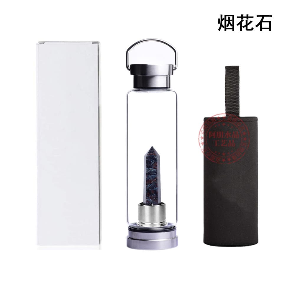 Cross-Border Best-Selling Natural Crystal Column Single-Point Hexagonal Prism Energy Sports Water Bottle with Handle Glass Tea Cup Water Bottle