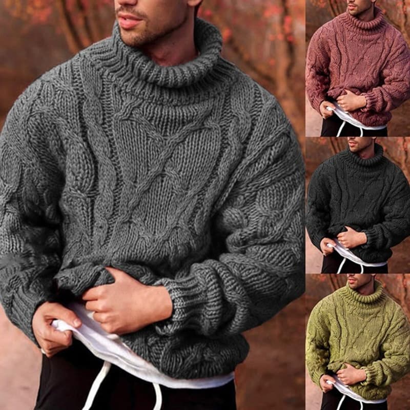 2024 Autumn/Winter Cross-Border Foreign Trade European and American Fashion Casual Twisted High Neck Men's Sweater/Knitwear
