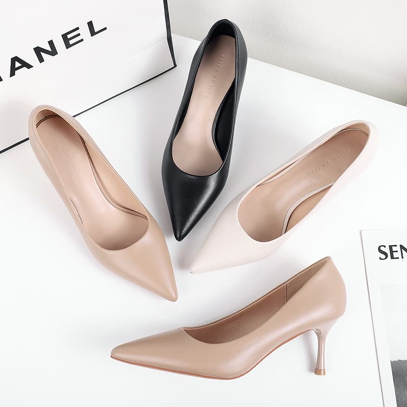 Fuhua Stiletto Heels Women's Summer New Pointed Toe Flats, Microfiber Shallow Mouth Bonded Work Shoes for Women