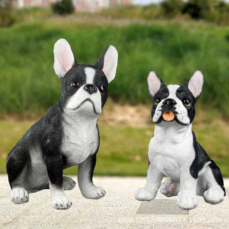 Lifelike French Bulldog Ornament Garden Courtyard Living Room Home Decor Black French Bulldog Resin Dog Model Figurine