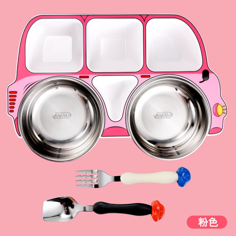 304 Stainless Steel Tableware Removable and Washable Car Dinner Plate Household Partition Creative Cartoon Dinner Plate Non-Toxic Drop-Resistant Set
