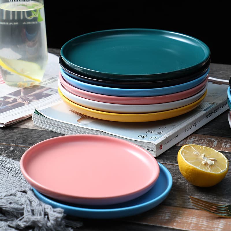 Scandinavian Style Glaze Matte Ceramic Plate Household Round Tray Vegetable Plate Bone Plate Hotel Western Food Plate Steak Plate