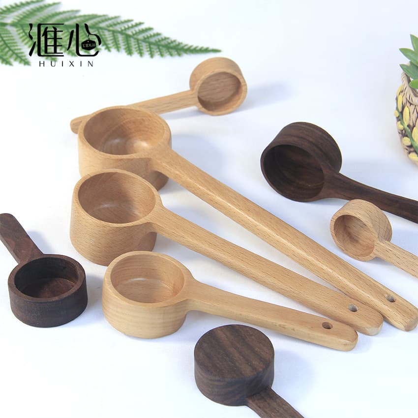Beech wooden spoon solid wood coffee bean measuring spoon quantitative powder wood baking measuring spoon black walnut high-value wooden spoon