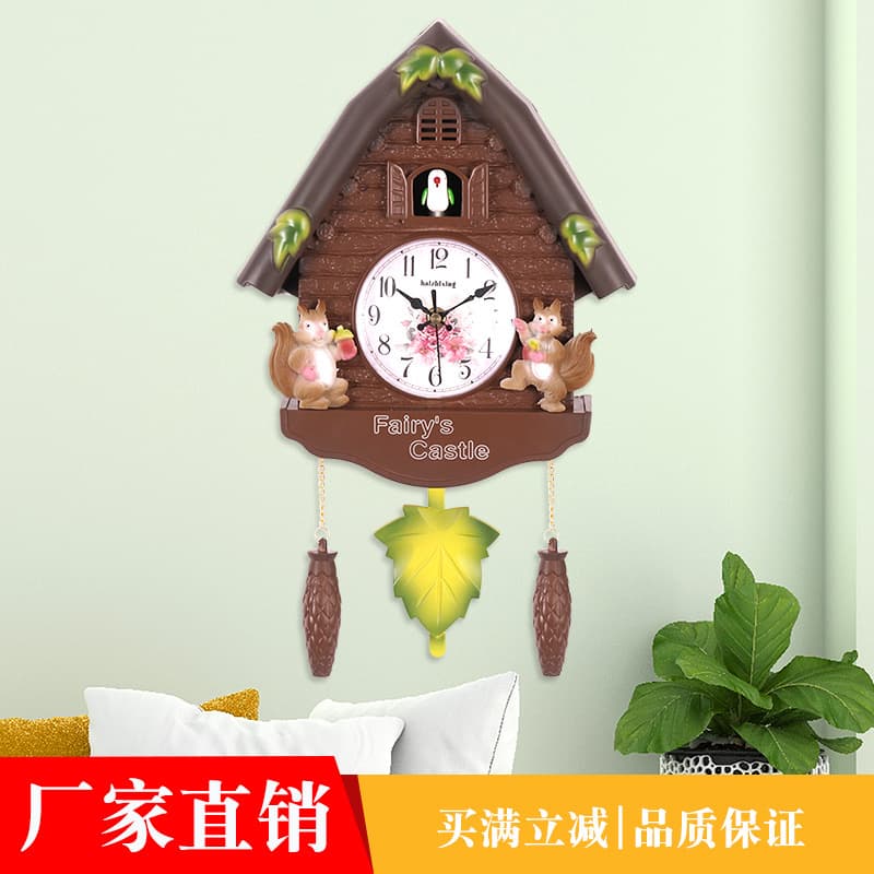 European Style Cuckoo Wall Clock Children's Bedroom Hourly Time Clock Home Living Room Decoration Retro Wall Hanging Cuckoo Clock