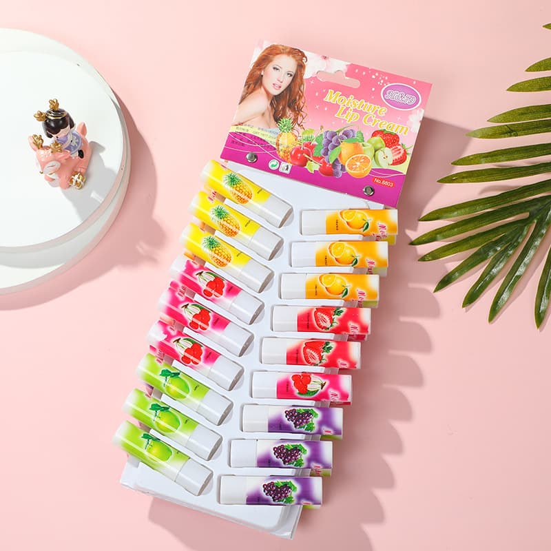 Factory direct sales affordable fruit flavor moisturizing and long-lasting lip balm 36 pieces simple lip point board lip balm wholesale