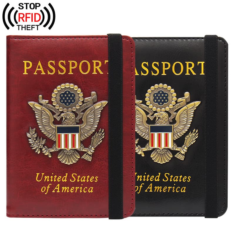 RFID antimagnetic passport holder Amazon passport book US metal badge bag multi-card slot elastic band passport cover